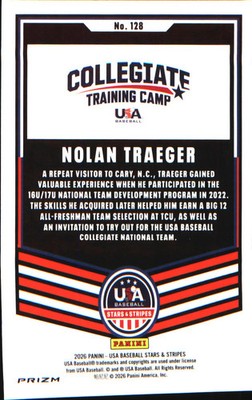 2026 Panini Stars & Stripes Prizm USA Baseball Silver #128 Nolan Traeger
