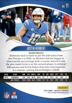 2025 Panini Absolute Blue #11 Justin Herbert