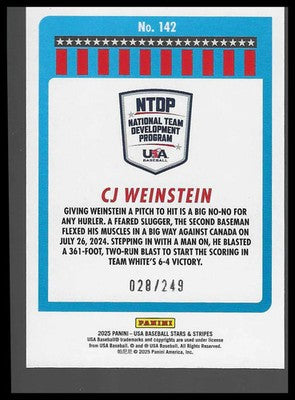 2025 Panini Stars & Stripes USA Baseball Red Swirl #142 CJ Weinstein #028/249