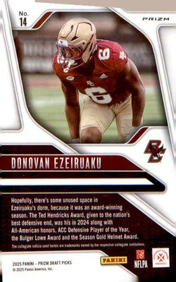 2025 Panini Prizm Draft Picks Prizms Gold Ice #14 Donovan Ezeiruaku