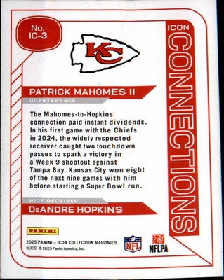 2025 Icon Collections Patrick Mahomes & DeAndre Hopkins Icon Connections Chiefs