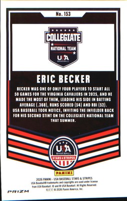 2026 Panini Stars & Stripes Prizm USA Baseball Green #153 Eric Becker