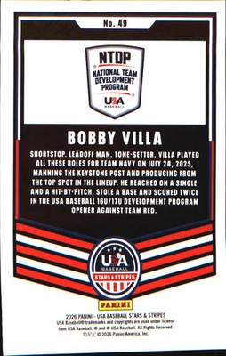 2026 Panini Stars & Stripes Prizm USA Baseball #49 Bobby Villa