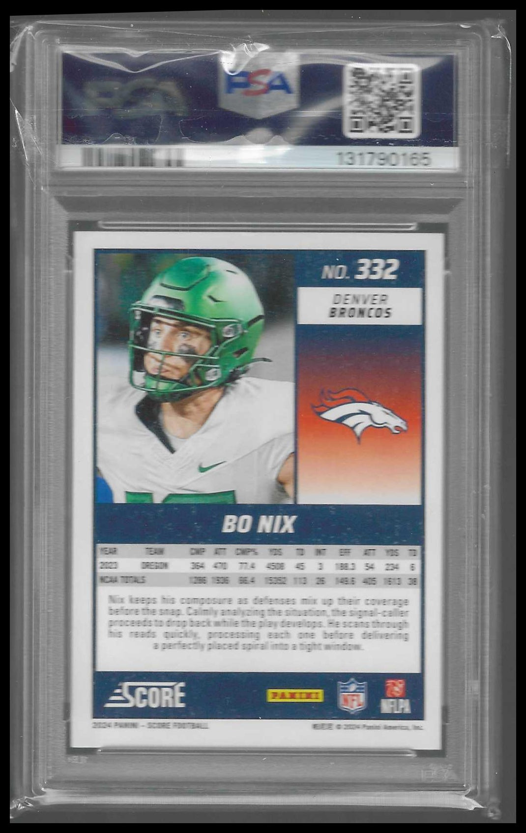 2024 Score Green #332 Bo Nix Rookie PSA 7 - Veteran Sports Cards FL