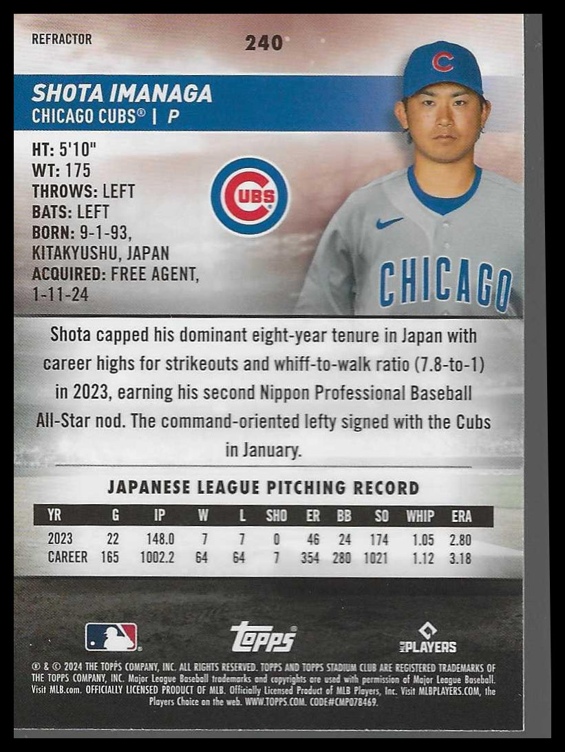 2024 Stadium Club Chrome #240 Shota Imanaga - Veteran Sports Cards FL