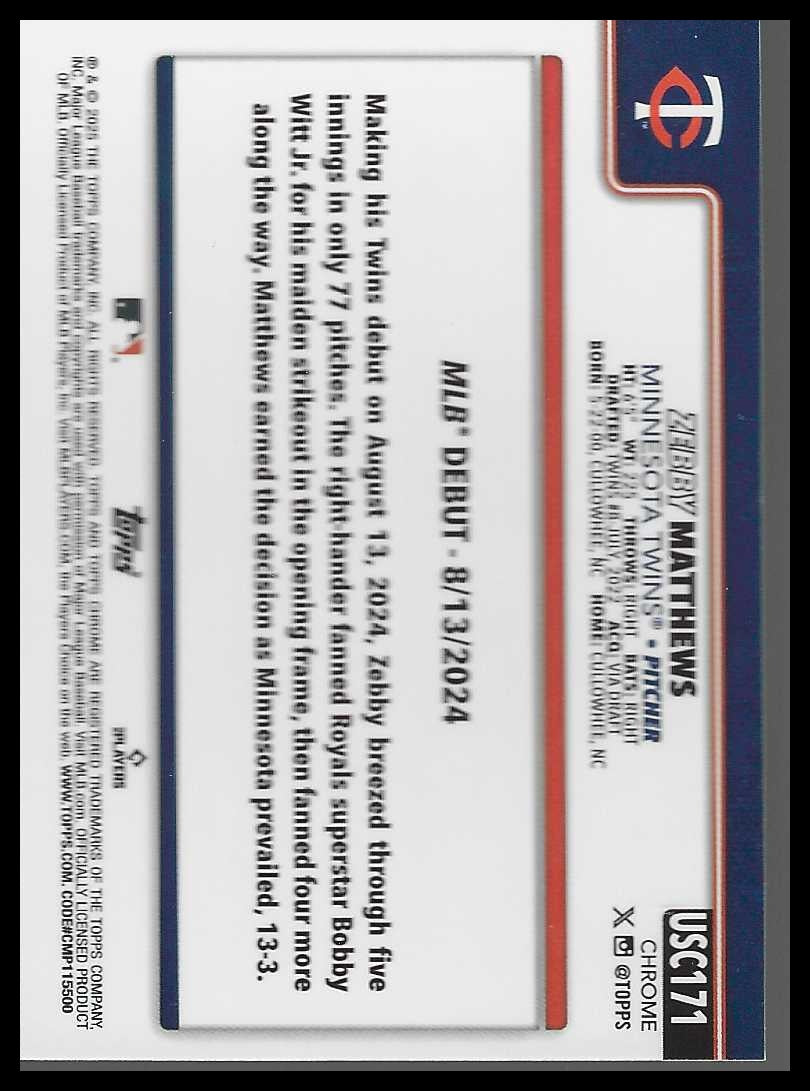2025 Topps Chrome Update #USC171 Zebby Matthews - Veteran Sports Cards FL