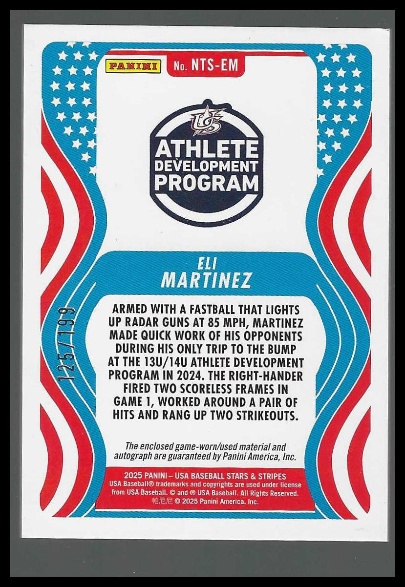 2025 Panini USA baseball 13U14U National Team Sign Materials NTS-EM Eli Martinez - Veteran Sports Cards FL