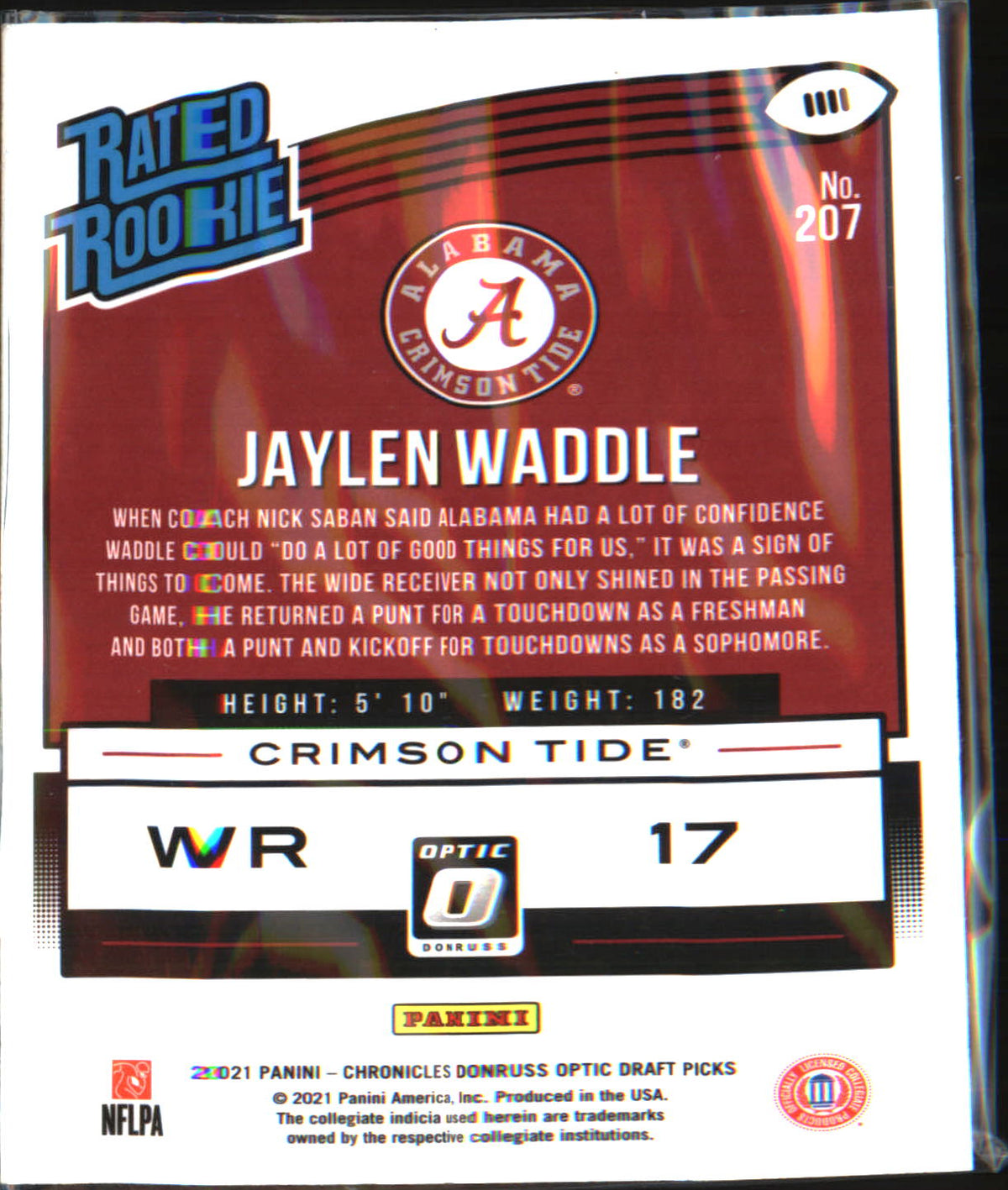 2021 Panini Chronicles Draft Picks Rated Rookie #207 Jaylen Waddle - Veteran Sports Cards FL