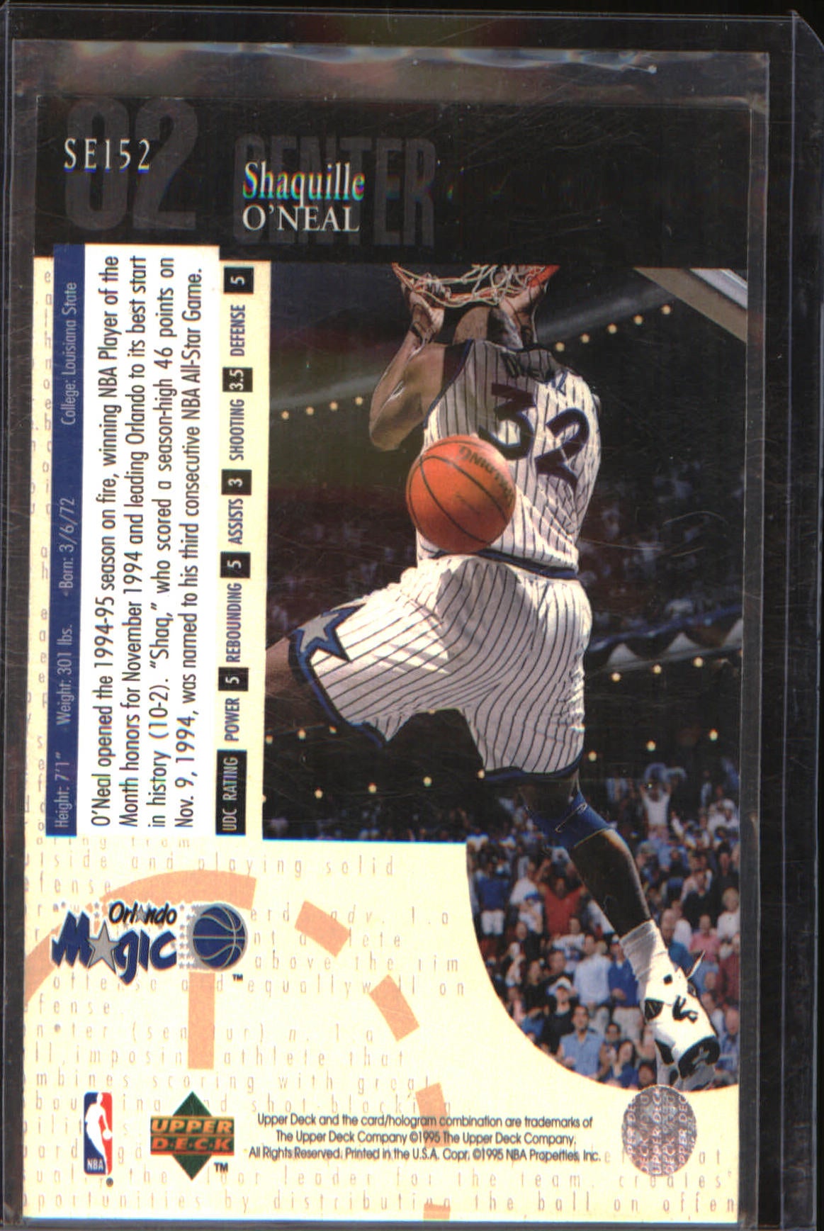1994-95 Upper Deck Special Edition #SE152 Shaquille O'Neal - Veteran Sports Cards FL