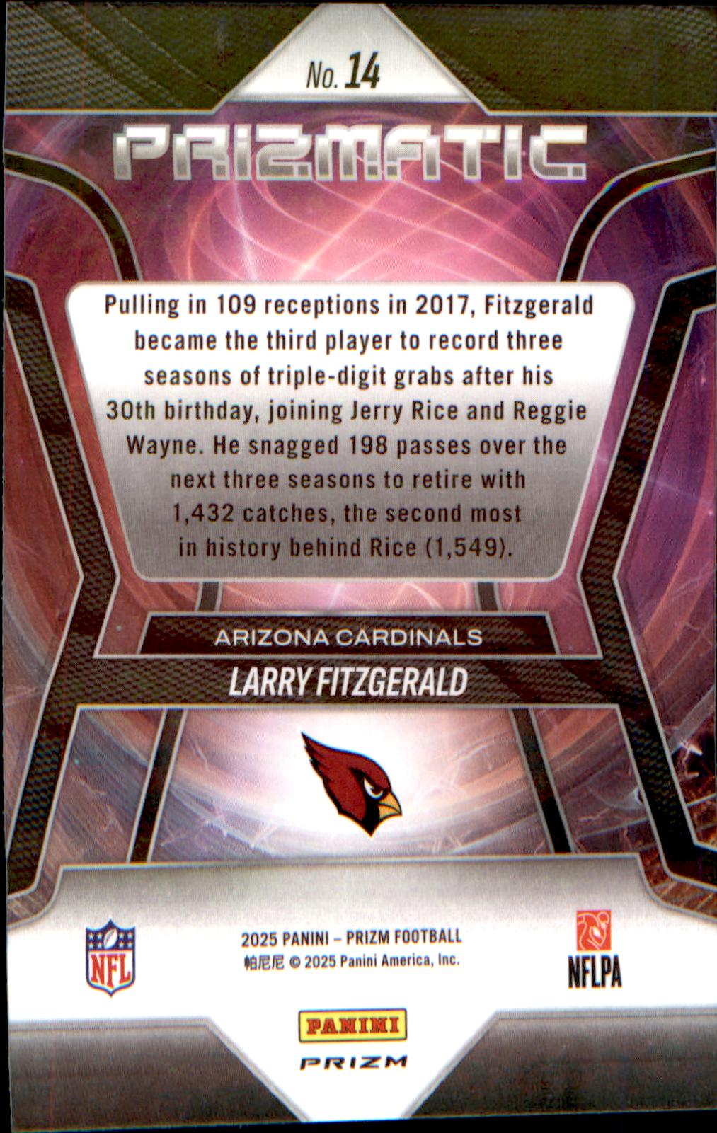 2025 Panini Prizm Prizmatic Green Wave #14 Larry Fitzgerald - Veteran Sports Cards FL