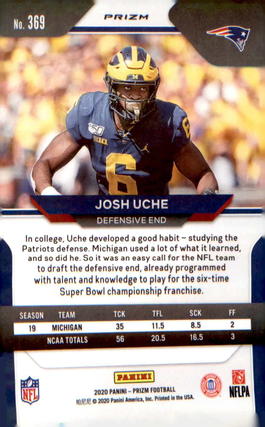 2020 Panini Prizm Prizm Red White and Blue #369 Josh Uche Rookie RC - Veteran Sports Cards FL