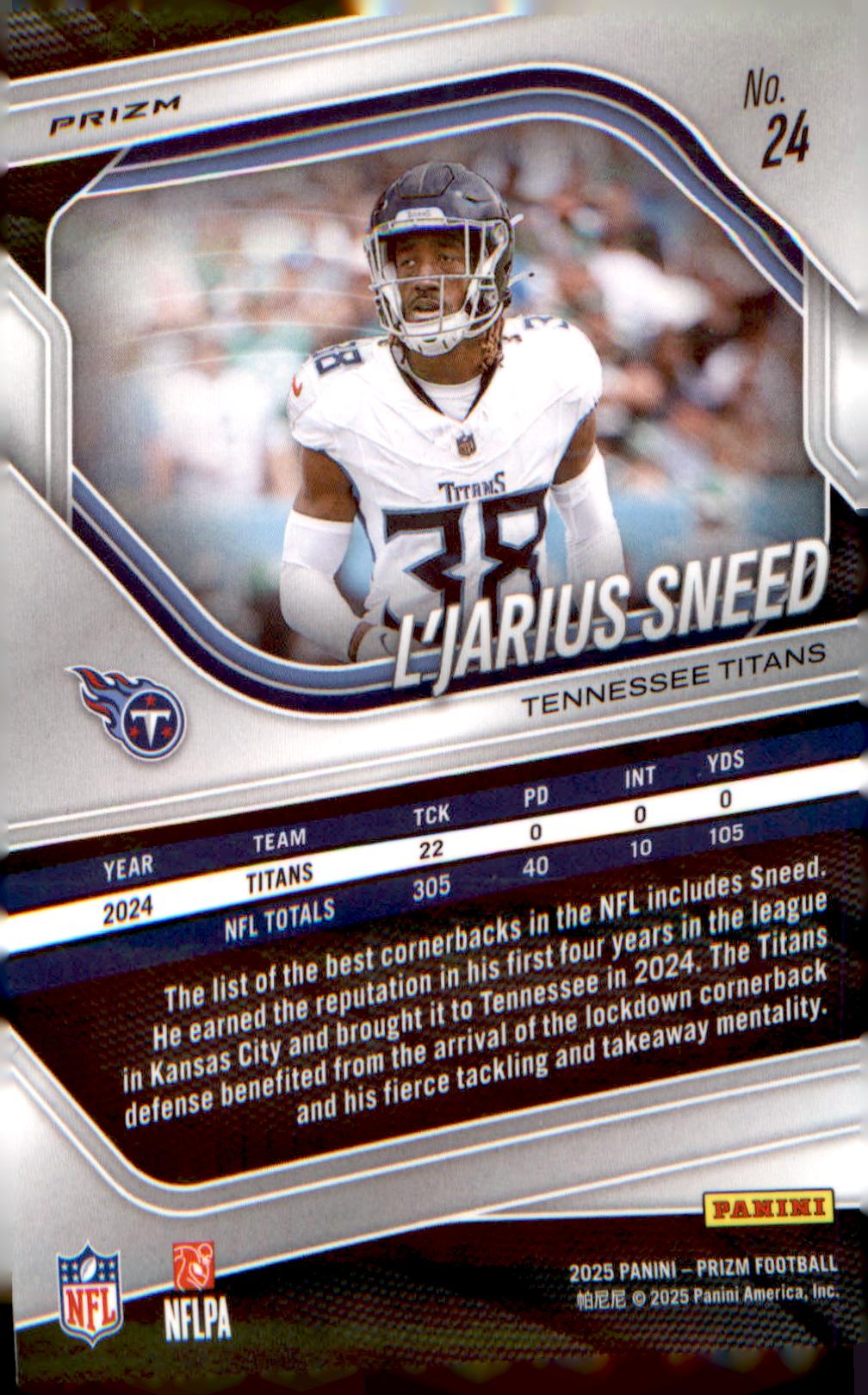 2025 Panini Prizm Silver #24 L'Jarius Sneed - Veteran Sports Cards FL