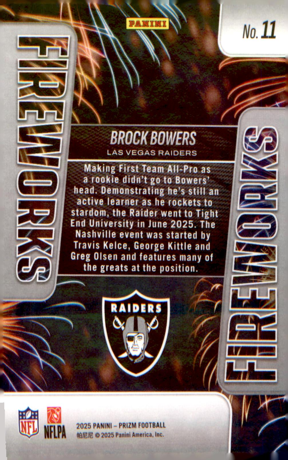 2025 Panini Prizm Fireworks #11 Brock Bowers - Veteran Sports Cards FL