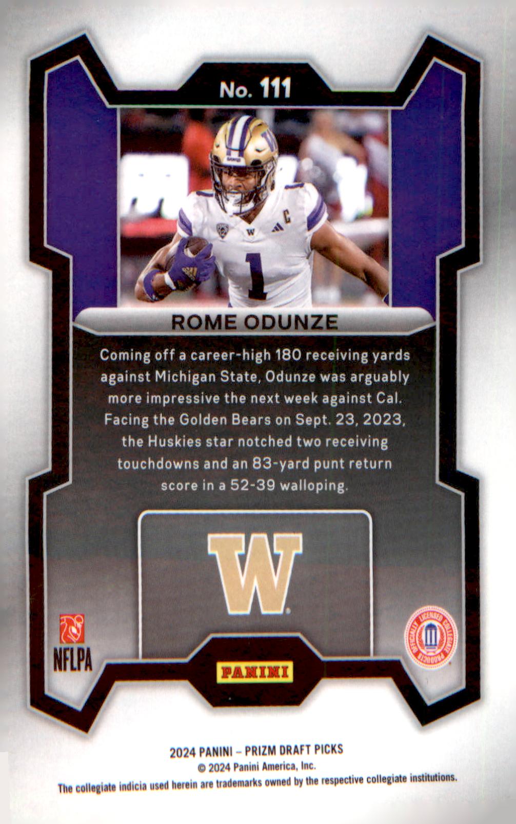2024 Panini Prizm Draft Picks #111 Rome Odunze - Veteran Sports Cards FL