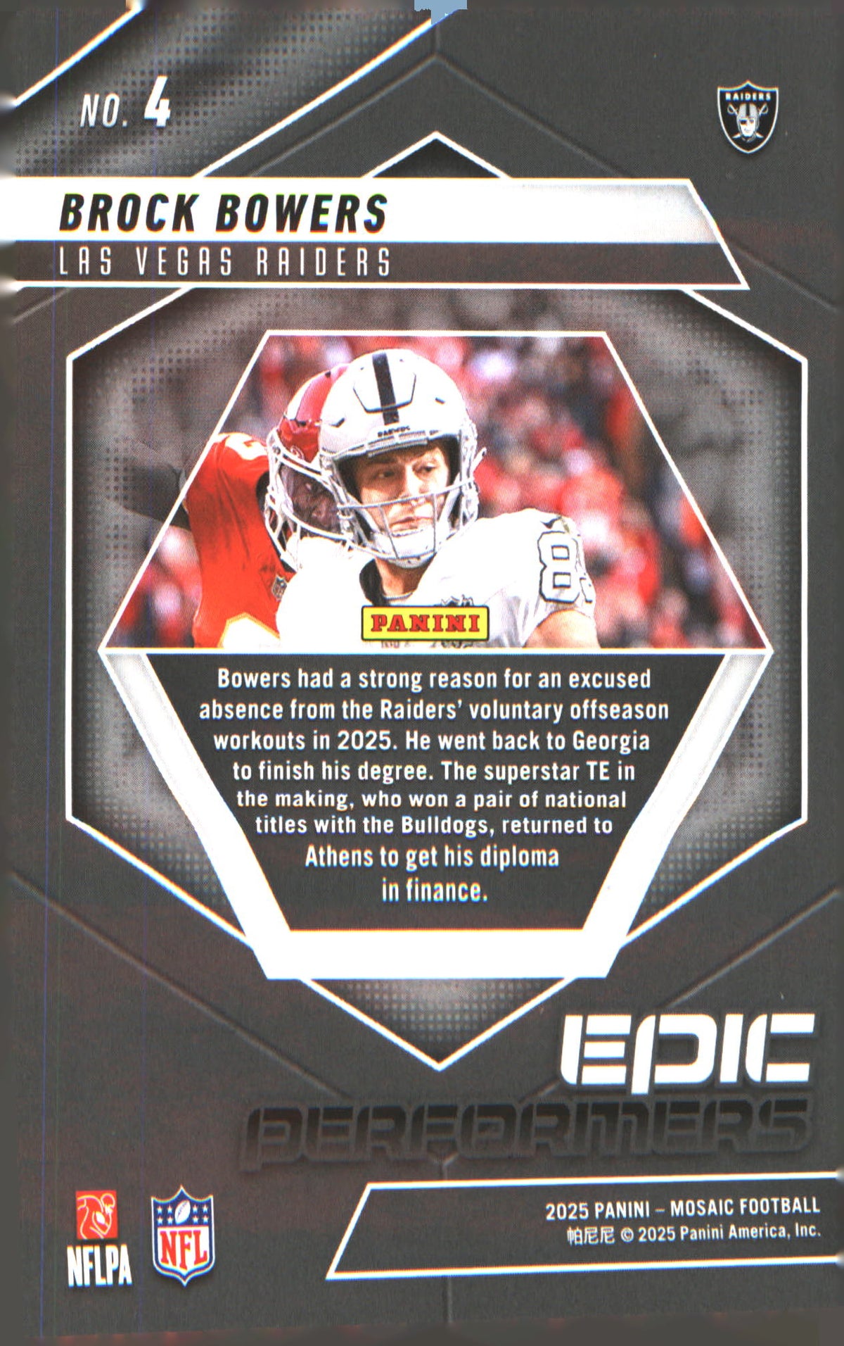 2025 Panini Mosaic Epic Performers #4 Brock Bowers - Veteran Sports Cards FL