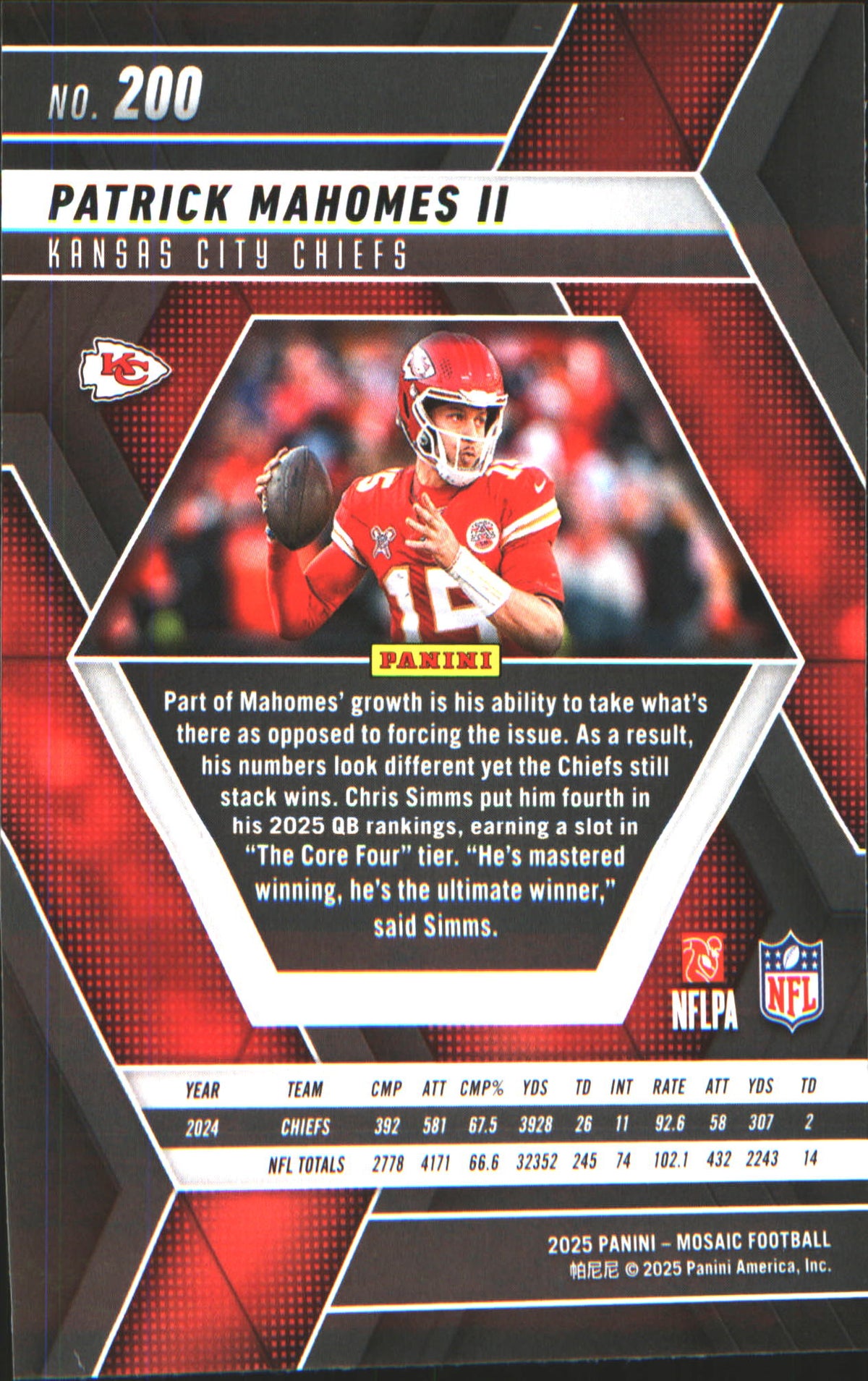 2025 Panini Mosaic #200 Patrick Mahomes II - Veteran Sports Cards FL