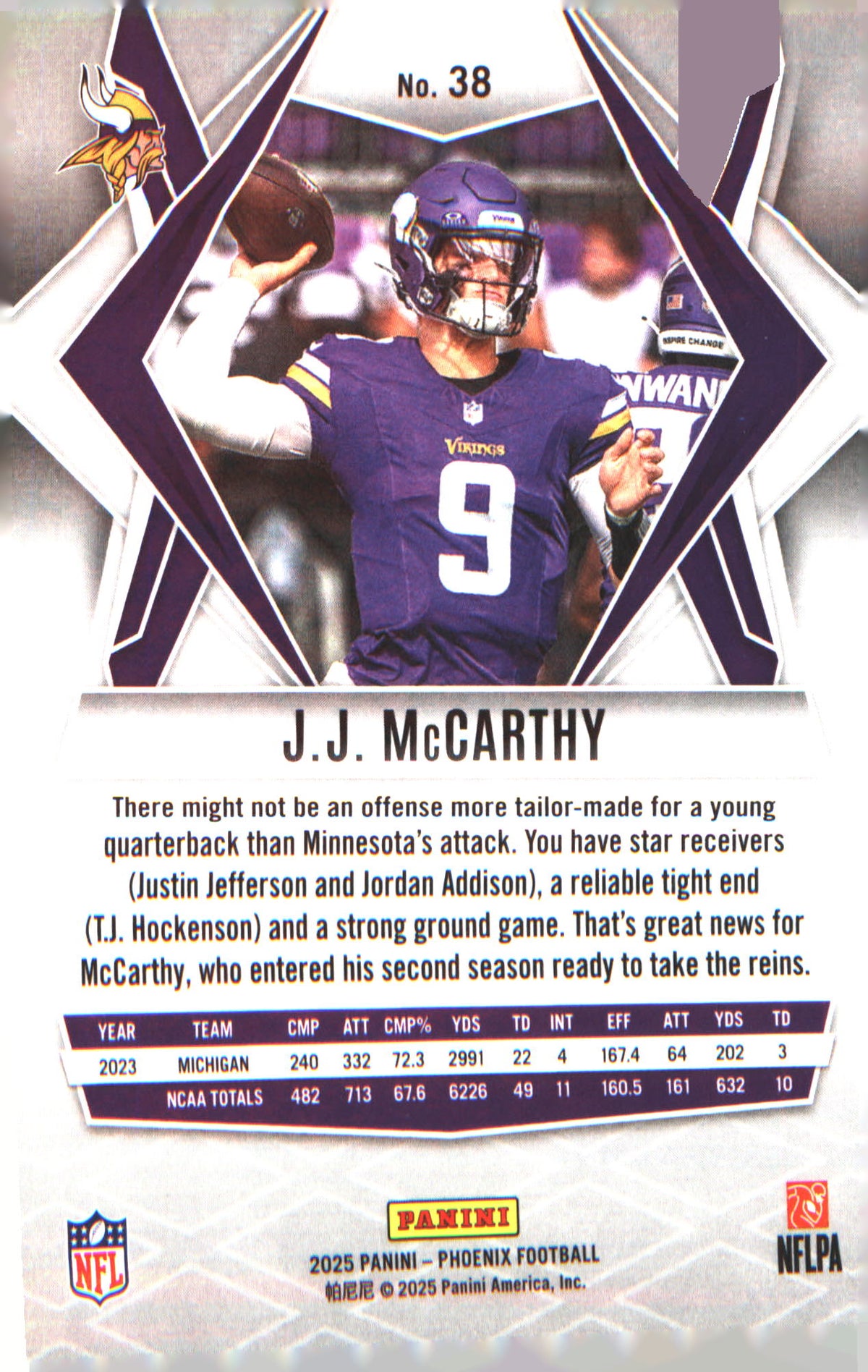 2025 Panini Phoenix #38 J.J. McCarthy - Veteran Sports Cards FL