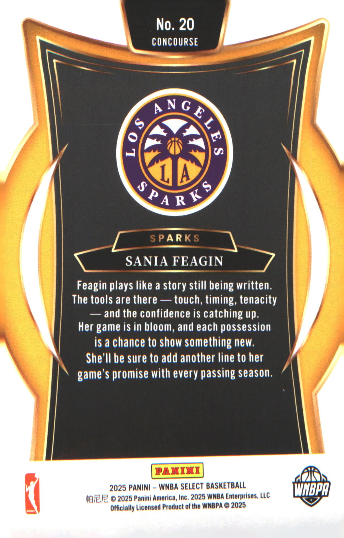 2025 Panini Select WNBA #20 Sania Feagin Rookie RC - Veteran Sports Cards FL