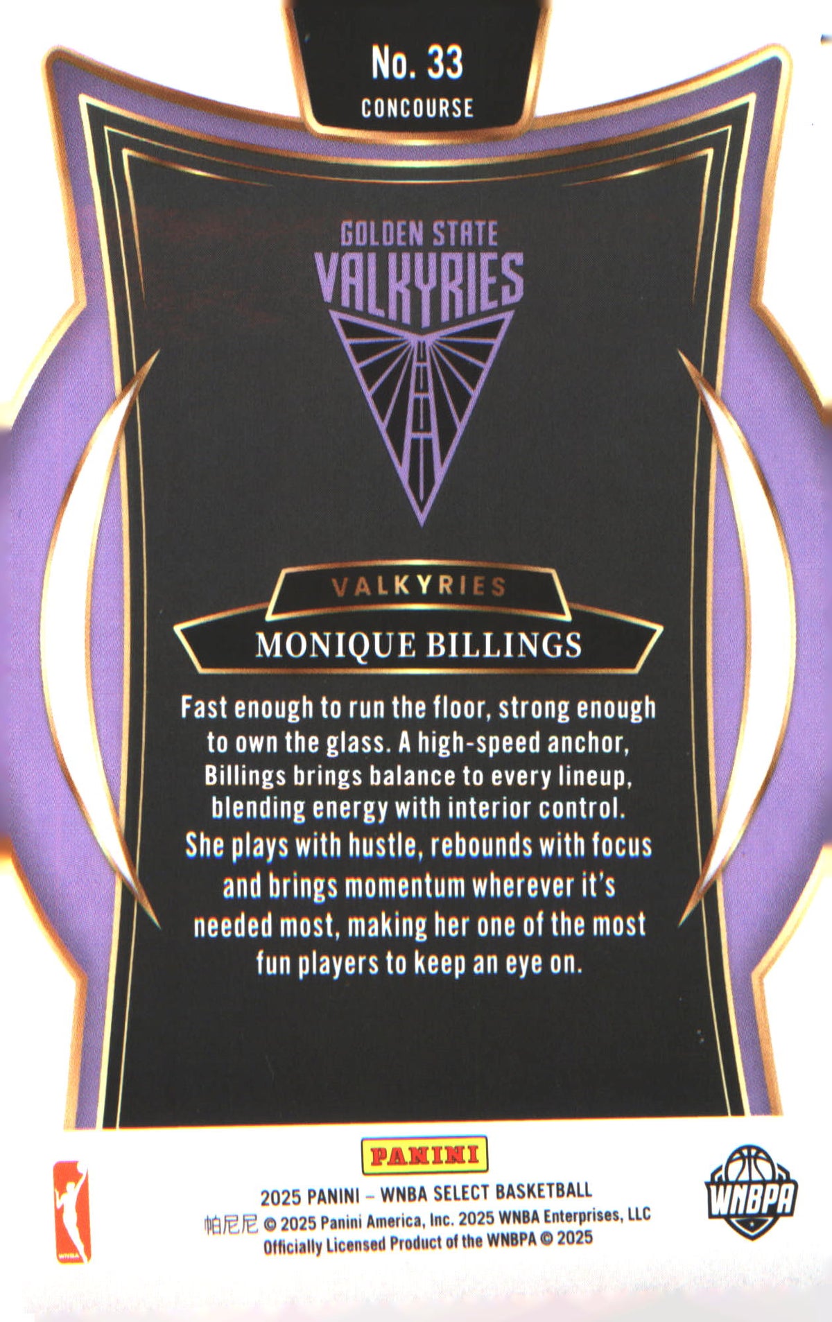 2025 Panini Select WNBA #33 Monique Billings - Veteran Sports Cards FL