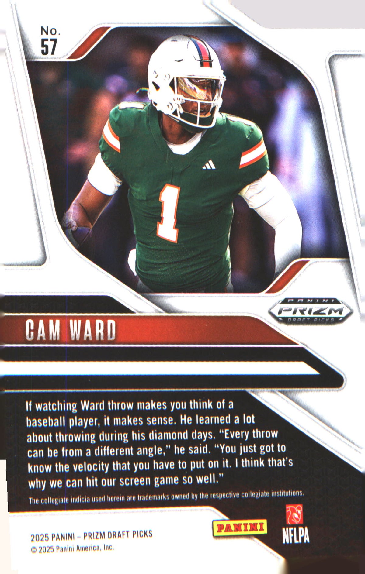 2025 Panini Prizm Draft Picks #57 Cam Ward - Veteran Sports Cards FL