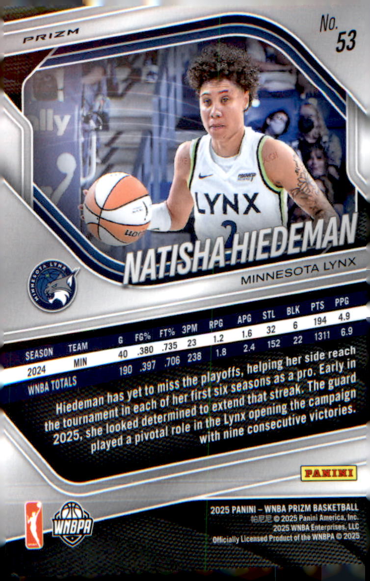 2025 Panini Prizm WNBA White Seismic Prizms #53 Natisha Hiedeman - Veteran Sports Cards FL