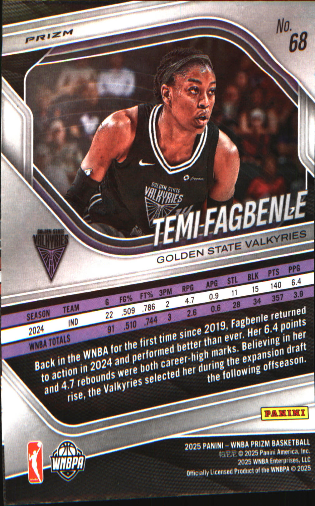 2025 Panini Prizm WNBA Green Prizms #68 Temi Fagbenle - Veteran Sports Cards FL
