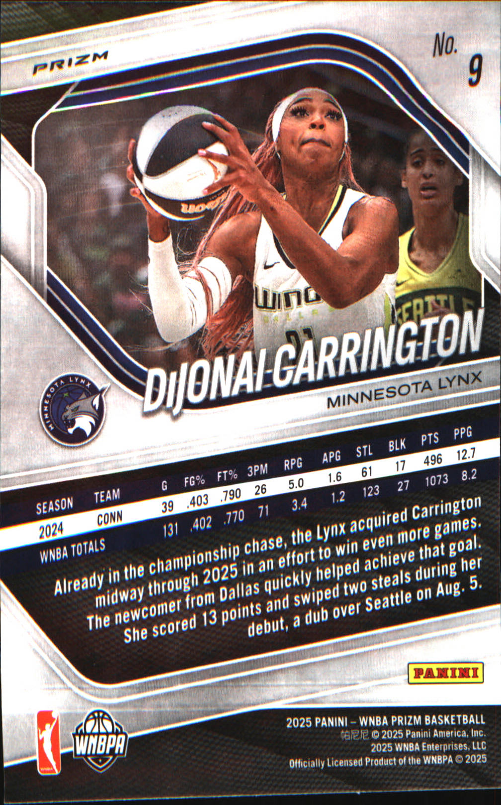 2025 Panini Prizm WNBA Blue Velocity Prizms #9 DiJonai Carrington - Veteran Sports Cards FL