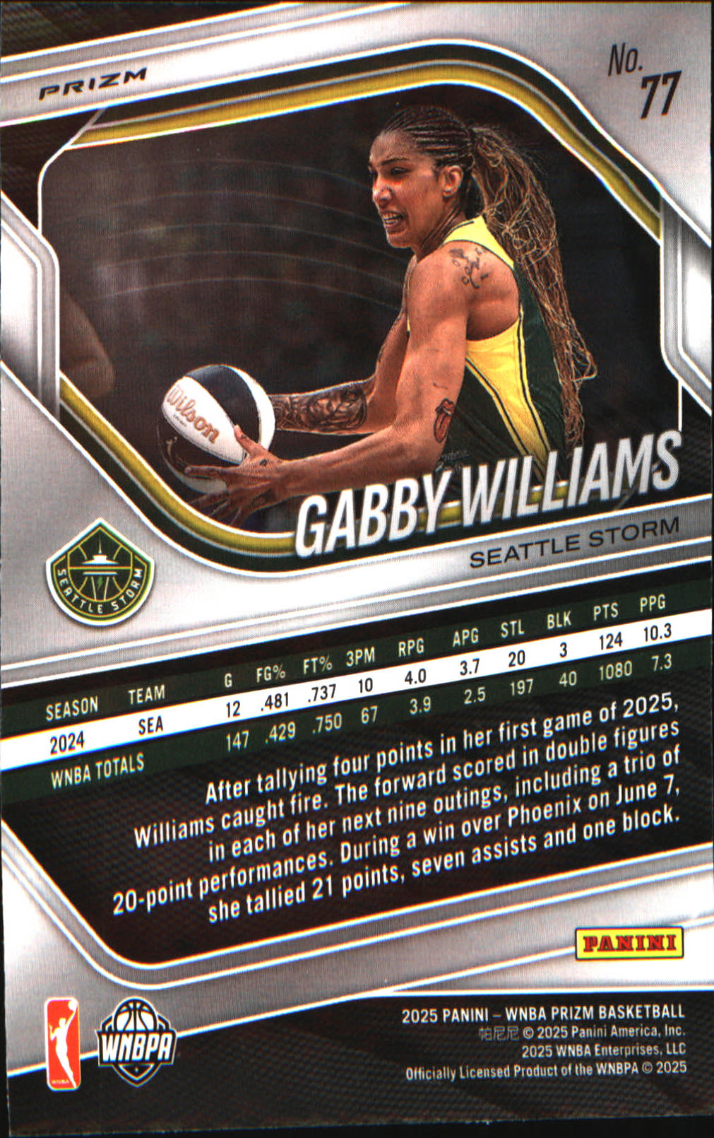 2025 Panini Prizm WNBA Blue Velocity Prizms #77 Gabby Williams - Veteran Sports Cards FL