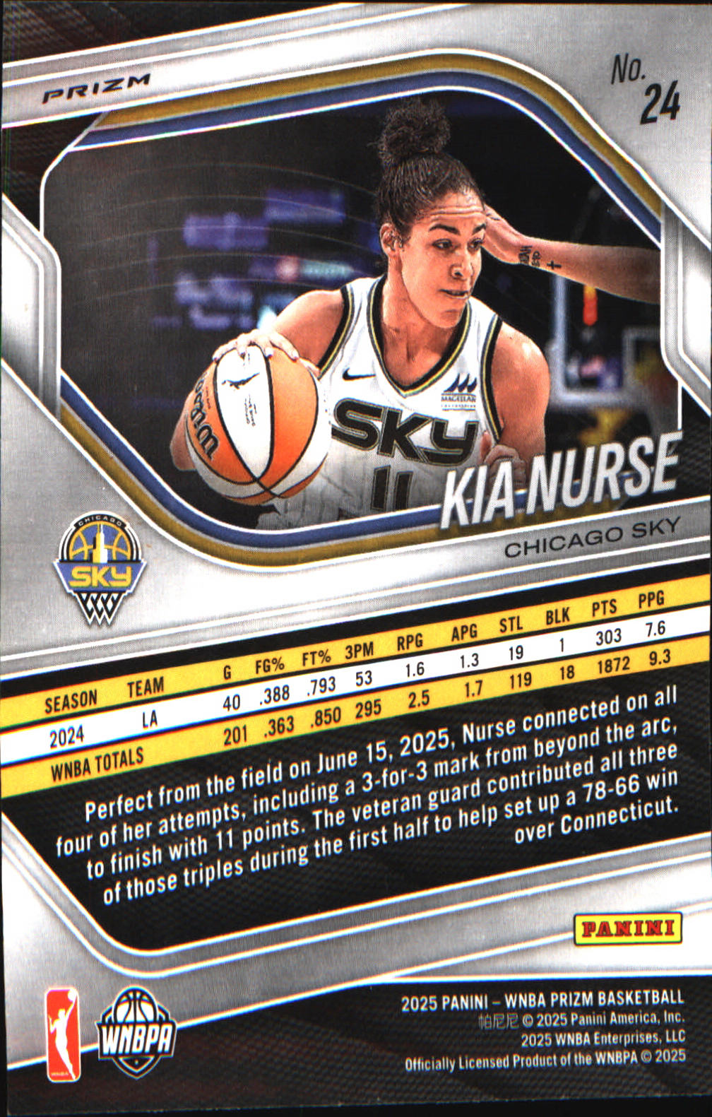 2025 Panini Prizm WNBA Ice Prizm #24 Kia Nurse - Veteran Sports Cards FL