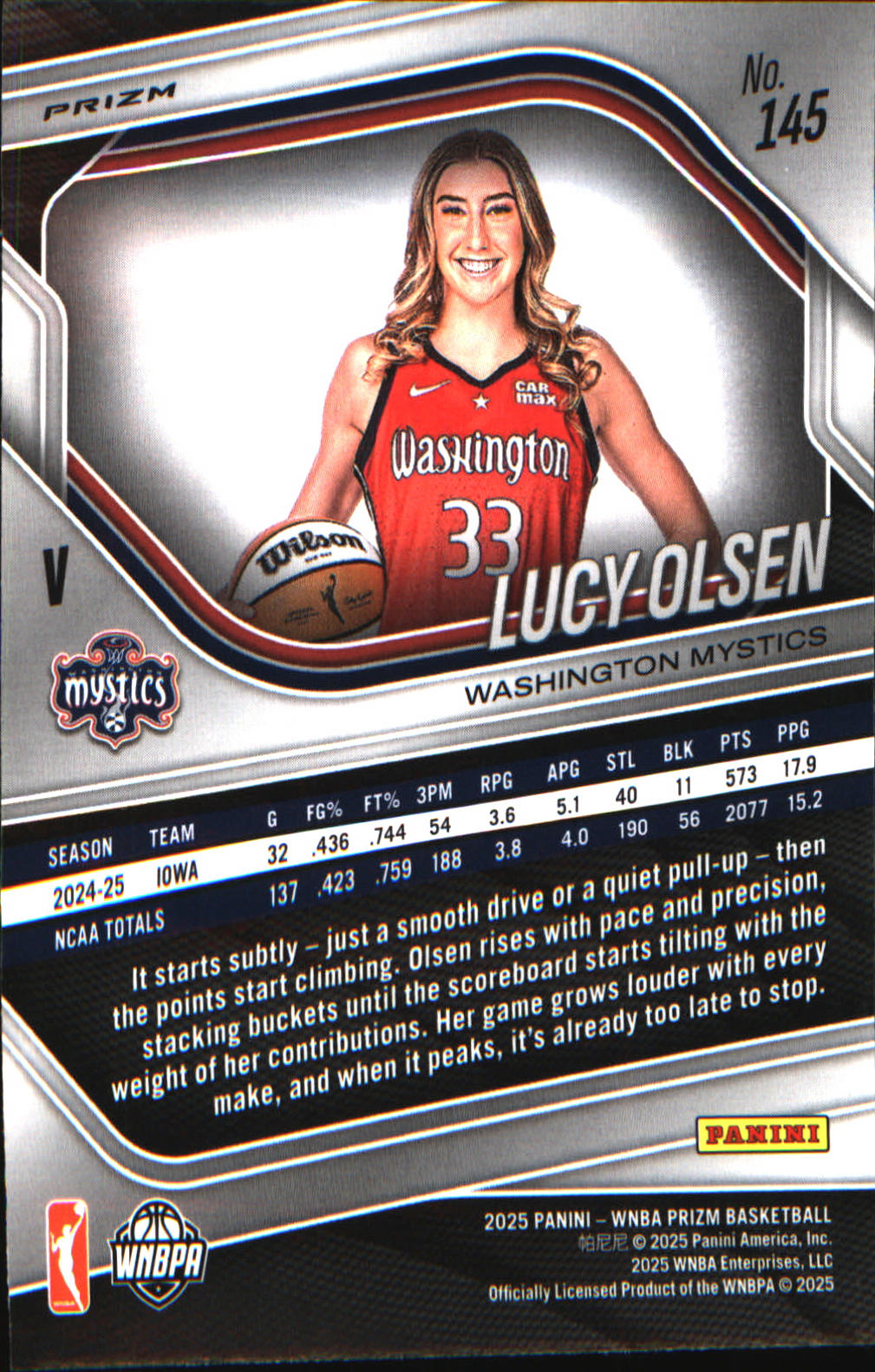 2025 Panini Prizm WNBA Ice Prizm #145 Lucy Olsen - Veteran Sports Cards FL