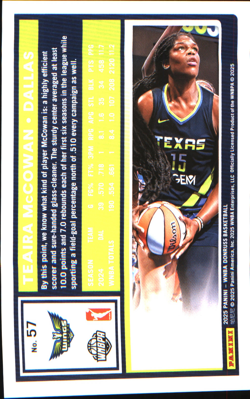 2025 Donruss WNBA Red Holo #57 Teaira McCowan SN #/299 - Veteran Sports Cards FL