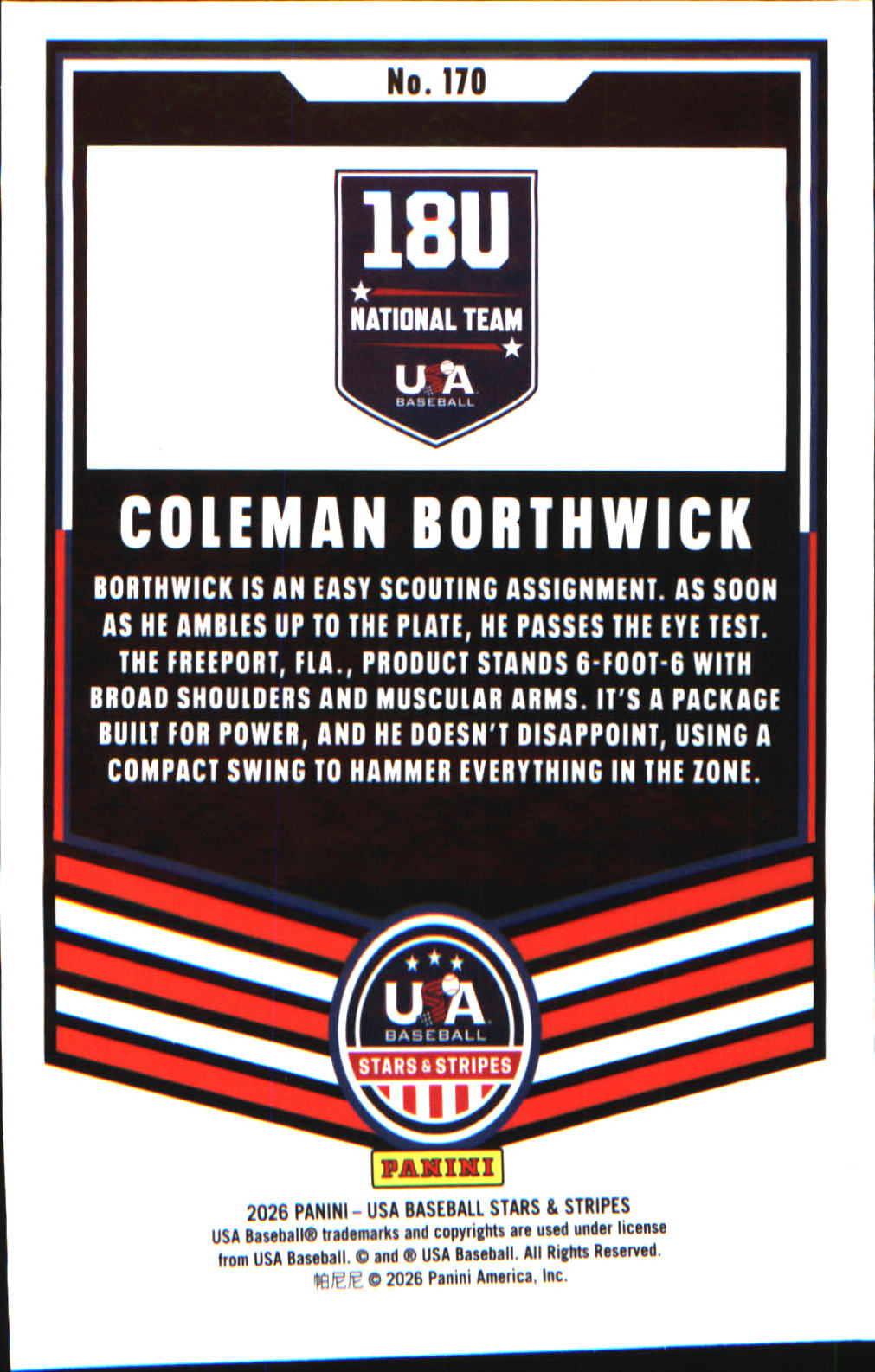 2026 Panini Stars & Stripes Prizm USA baseball #170 Coleman Borthwick - Veteran Sports Cards FL