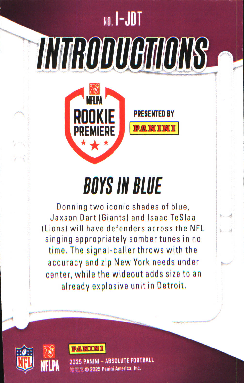 2025 Panini Absolute Introductions #I-JDT Boys In Blue - Veteran Sports Cards FL