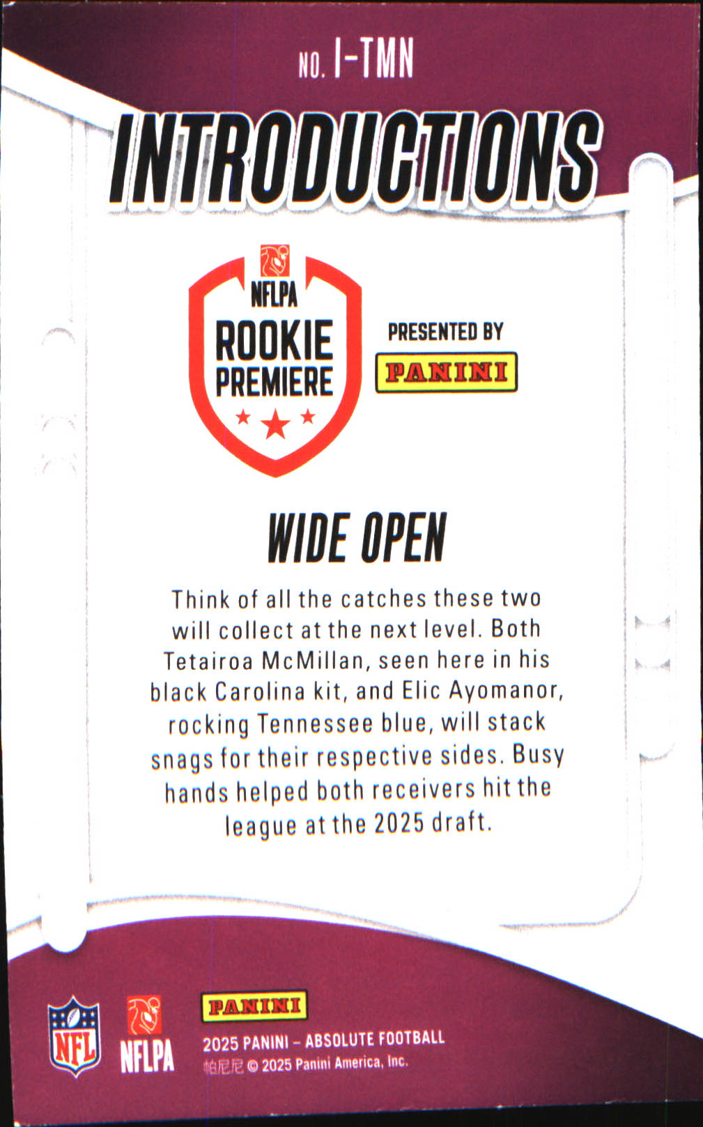 2025 Panini Absolute Introductions #I-TMN Wide Open - Veteran Sports Cards FL