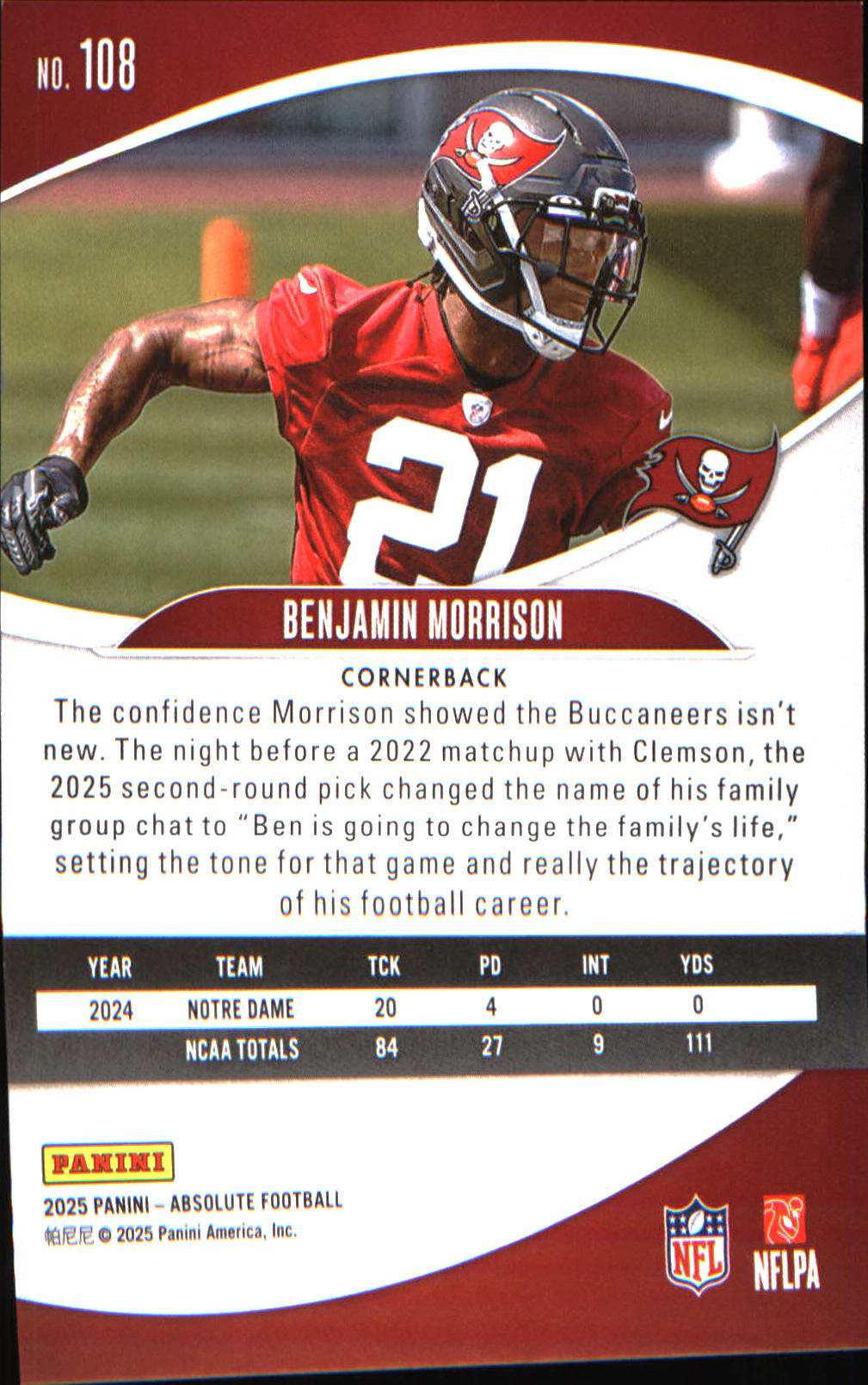 2025 Panini Absolute Countdown Calendar #108 Benjamin Morrison - Veteran Sports Cards FL
