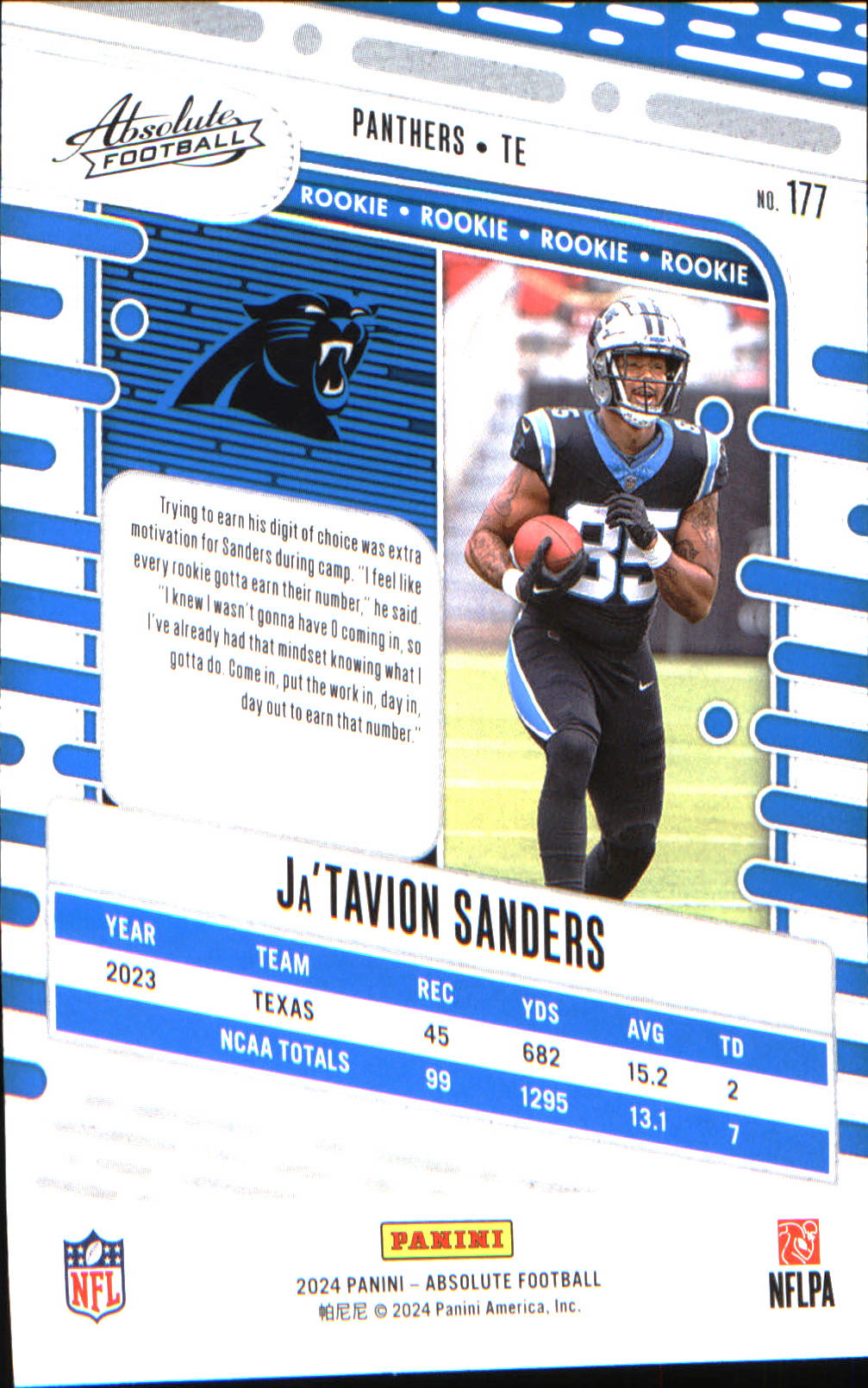 2024 Panini Absolute Retail #177 Ja'Tavion Sanders Rookie Rookie - Veteran Sports Cards FL