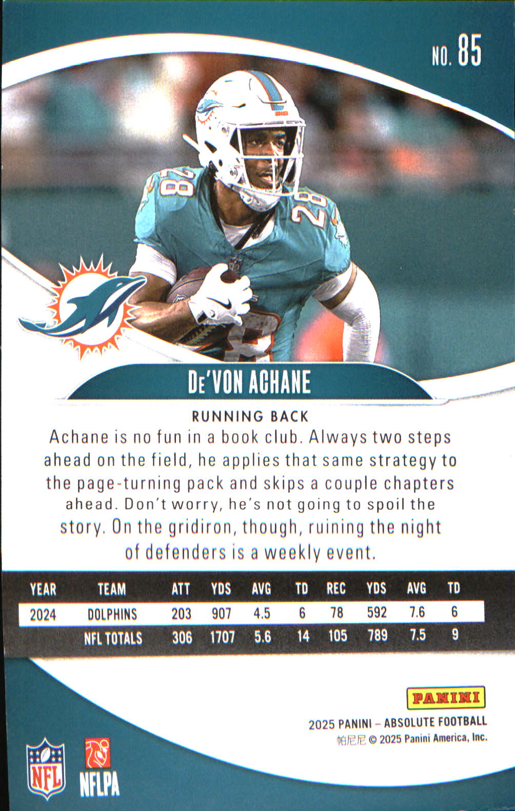 2025 Panini Absolute Retail #85 De'Von Achane - Veteran Sports Cards FL
