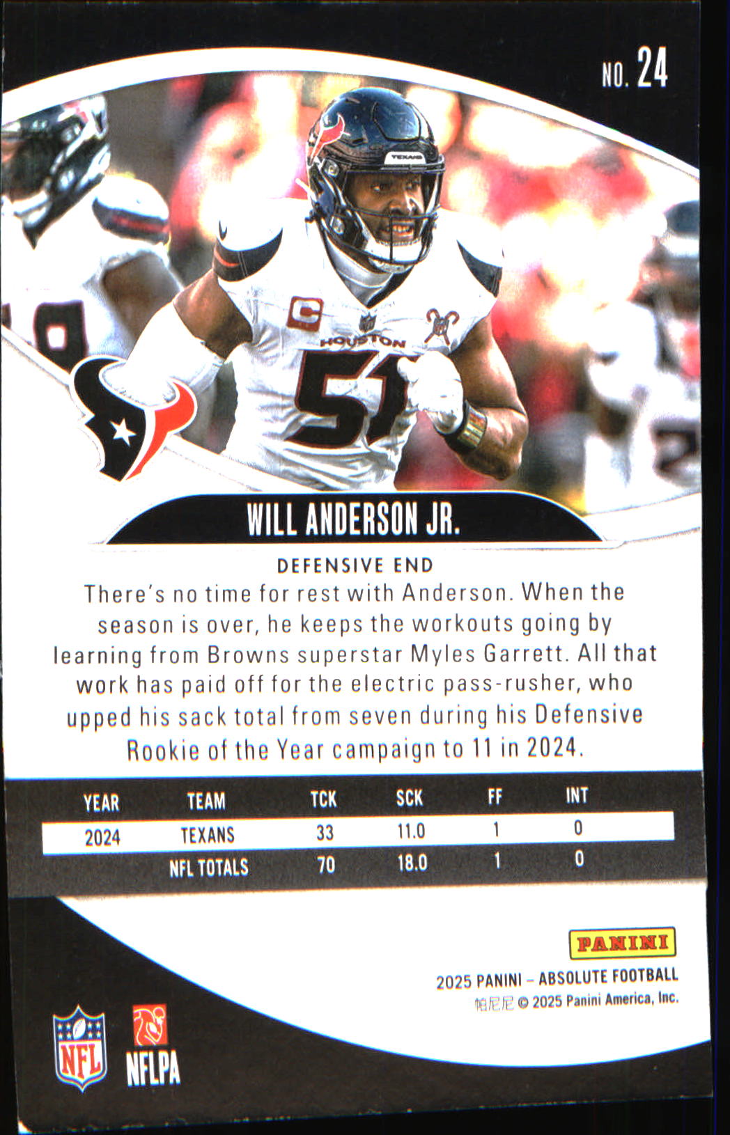 2025 Panini Absolute Retail #24 Will Anderson Jr. - Veteran Sports Cards FL