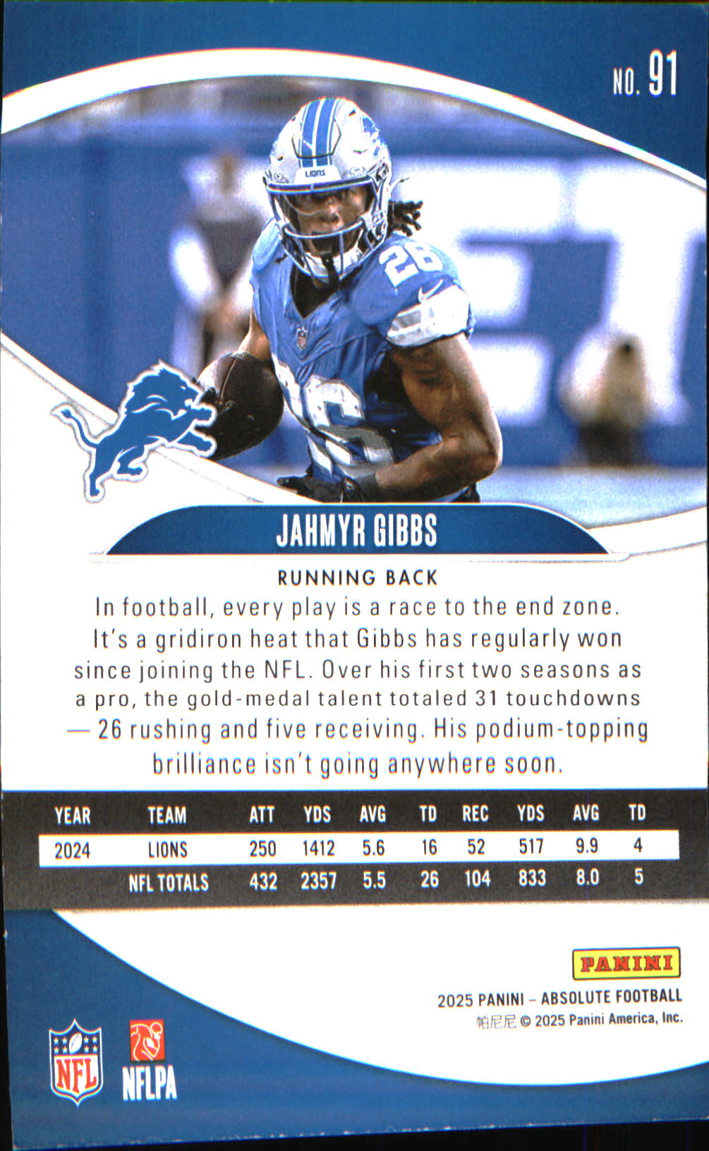 2025 Panini Absolute Retail #91 Jahmyr Gibbs - Veteran Sports Cards FL