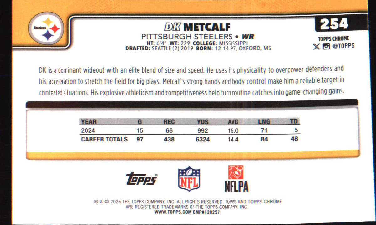 2025 Topps Chrome Pulsar Refractor #254 DK Metcalf - Veteran Sports Cards FL