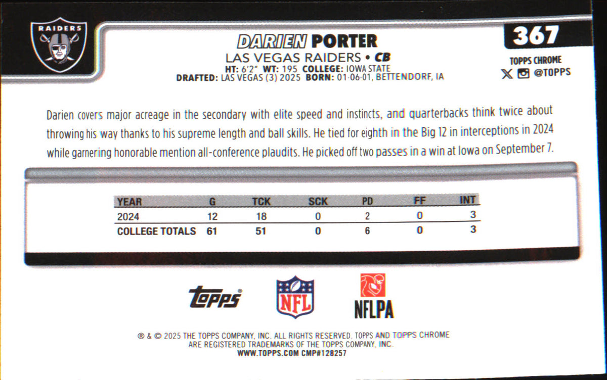 2025 Topps Chrome #367 Darien Porter Rookie Rookie - Veteran Sports Cards FL