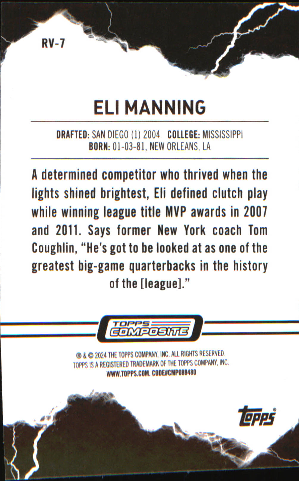 2023 Topps Composite Resurgence Voltaic #RV-7 Eli Manning - Veteran Sports Cards FL