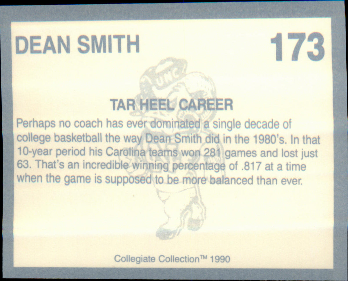 1990-91 Collegiate Collection North Carolina Tar Heels #173 Dean Smith - Veteran Sports Cards FL