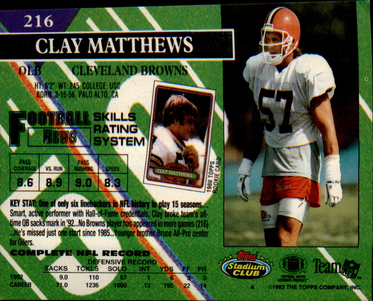 1993 Stadium Club Members Only #216 Clay Matthews - Veteran Sports Cards FL