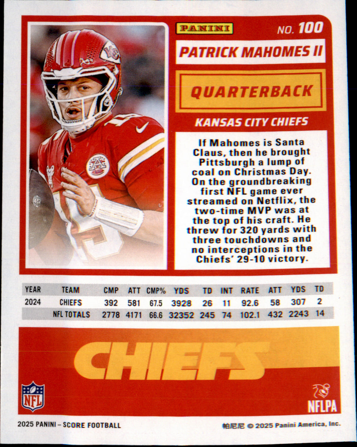 2025 Score #100 Patrick Mahomes II