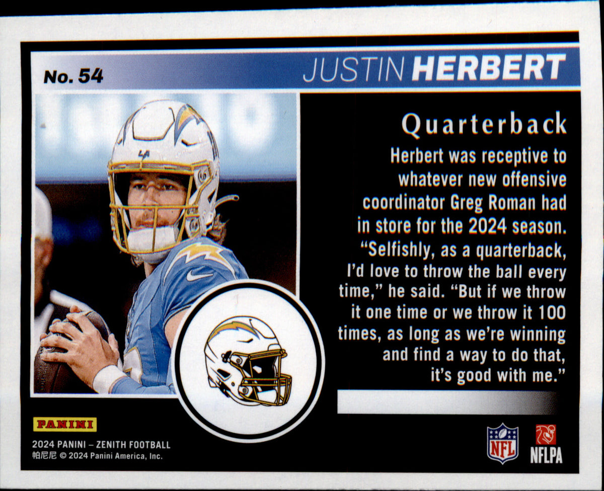 2024 Panini Zenith Retail #54 Justin Herbert - Veteran Sports Cards FL