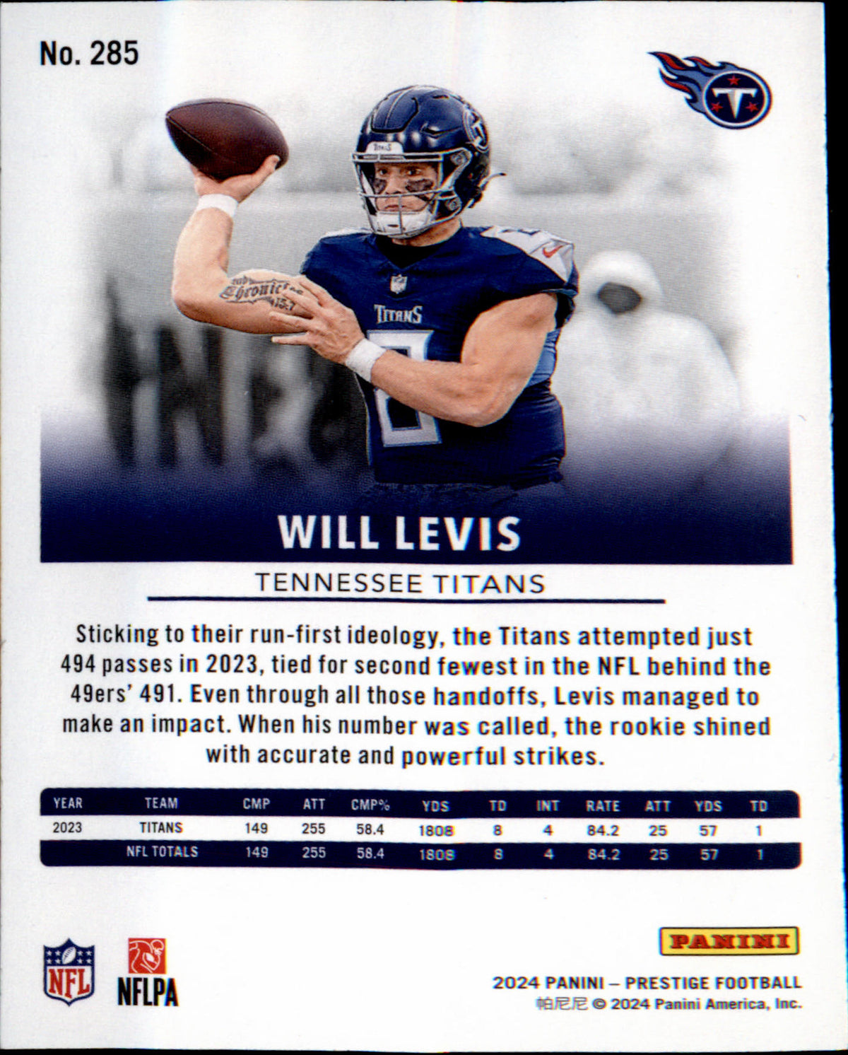 2024 Panini Prestige #285 Will Levis - Veteran Sports Cards FL