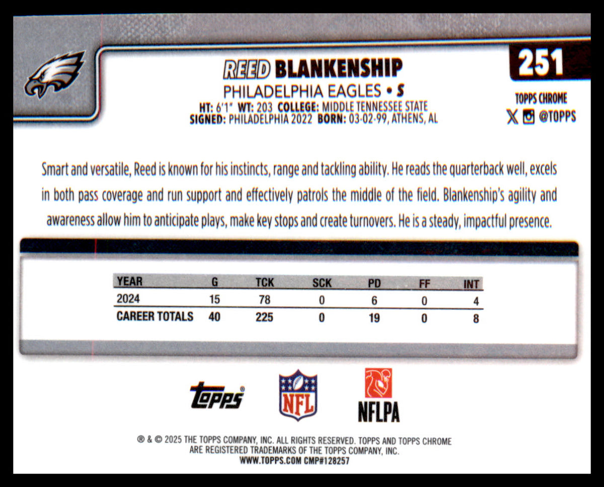 2025 Topps Chrome #251 Reed Blankenship - Veteran Sports Cards FL