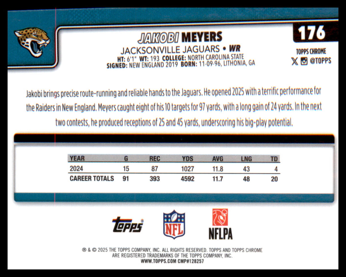 2025 Topps Chrome #176 Jakobi Meyers