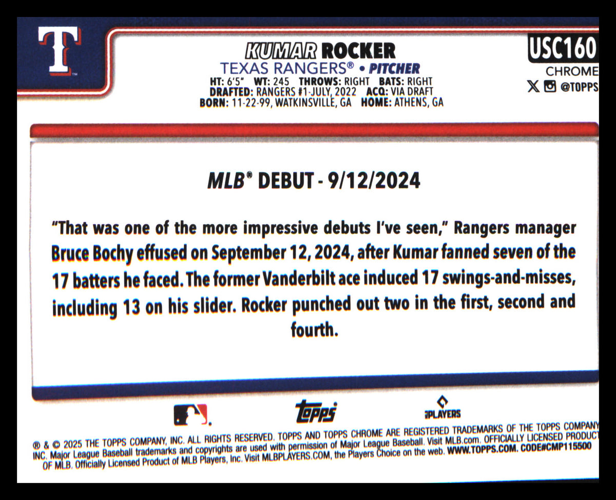2025 Topps Update Gold #US264 Kumar Rocker SN #/2025 - Veteran Sports Cards FL